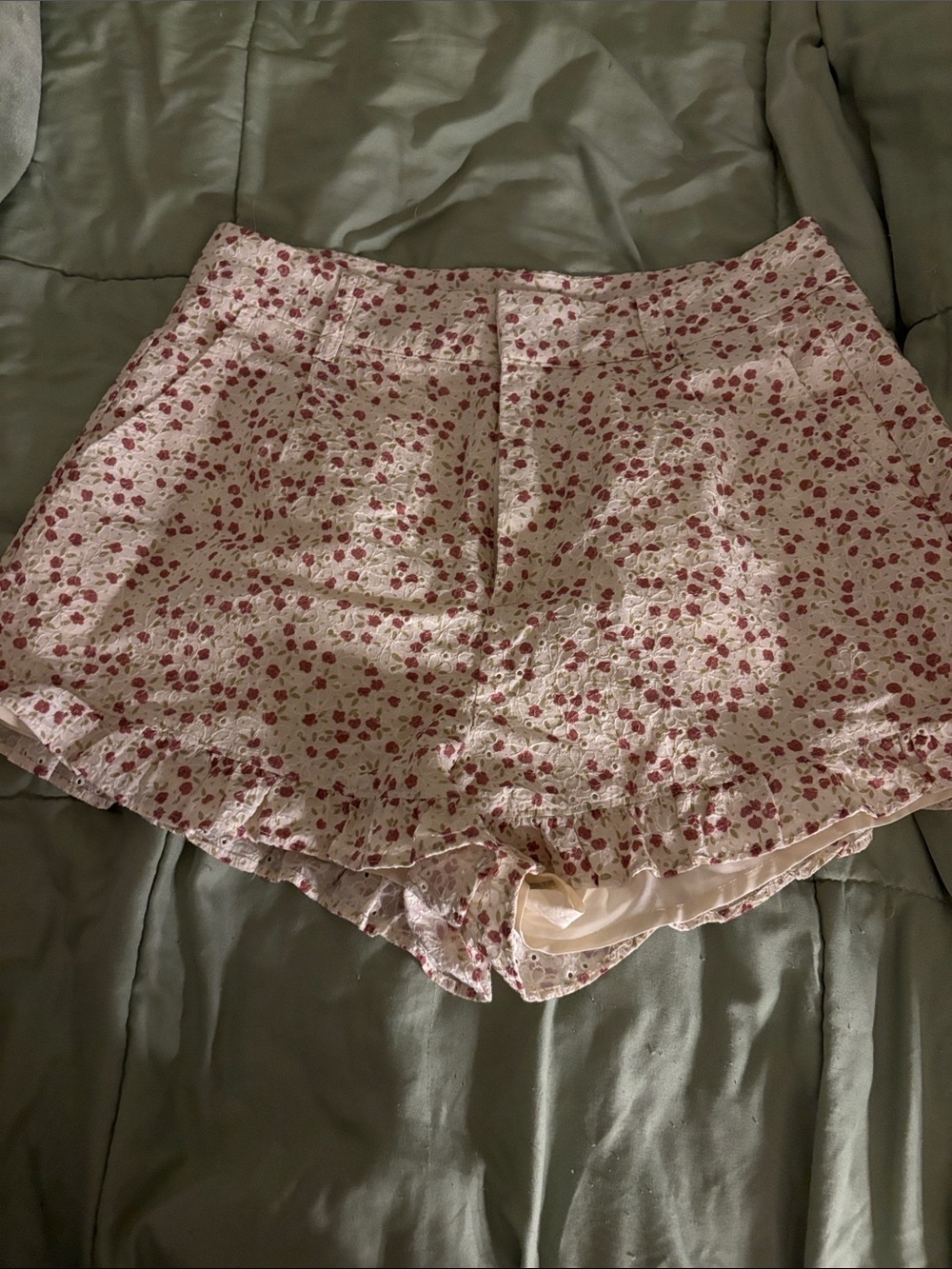 Altar'd State Pink Floral Ruffle-Hem High Waist Shorts